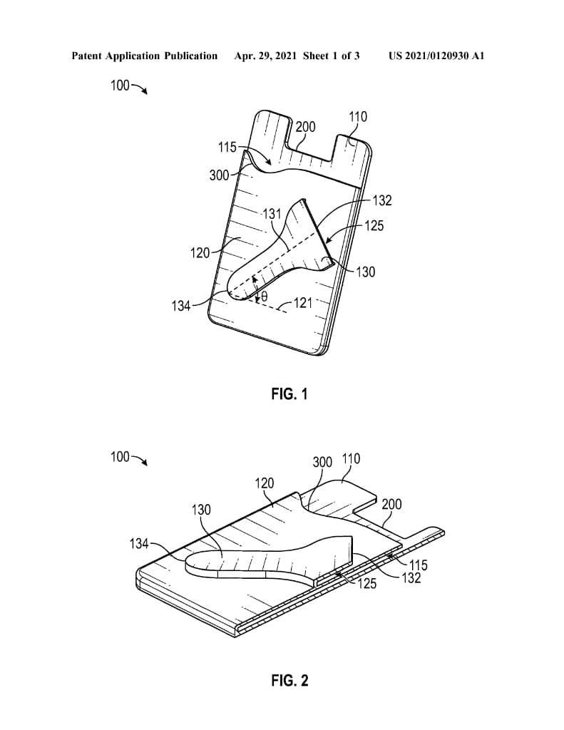 Drawing sheet 1 of 3: phone wallet, figures 1 and 2.